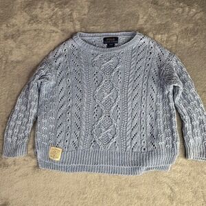 Polo Ralph Lauren Sweater Kids 2T Blue Linen Cable Knit Pointelle Crewneck